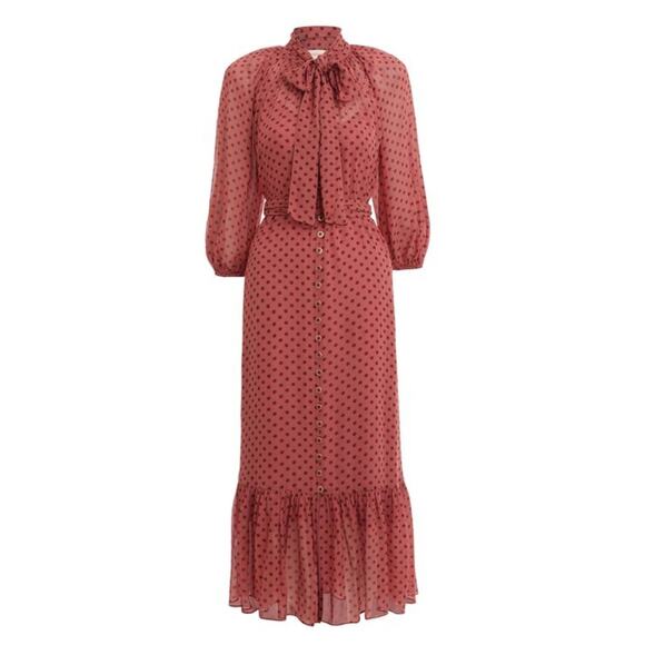 Zimmermann Esponage Silk Neck Tie Bow Midi Dress Belt Sz 4 XS , S - Picture 4 of 16